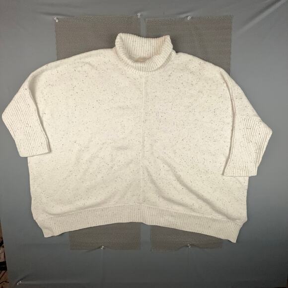 LOFT Outlet XL Cream Speckled Mock Neck Sweater Short Sleeve Cozy Fall Winter - Picture 1 of 6